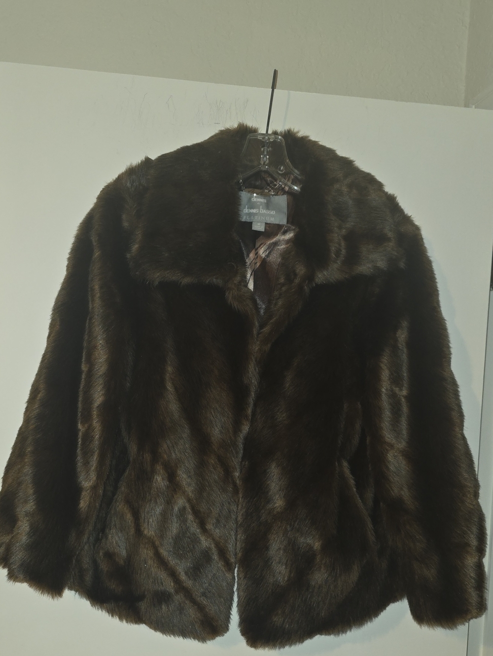 dennis basso Dark Brown Faux Fur Teddy Jacket